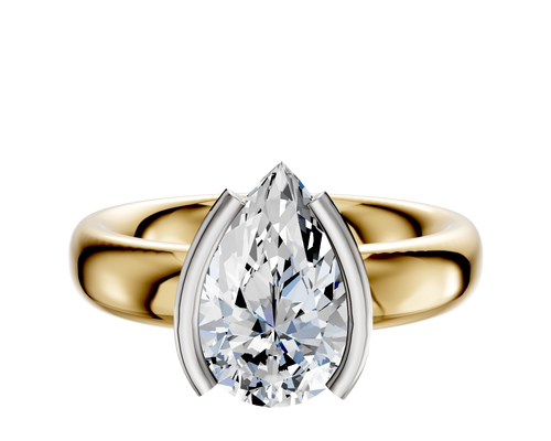 14K Two Tone Bezel Half Bezel North/South Classic Dome 4.0mm Engagement Ring