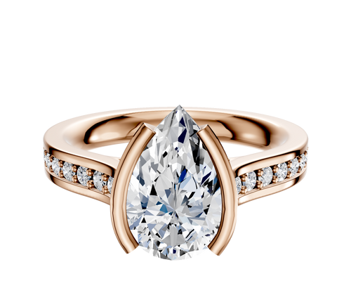 14K Rose Gold Bezel Half Bezel North/South Cathedral Flat 1-Row-Pave 2.5mm Engagement Ring