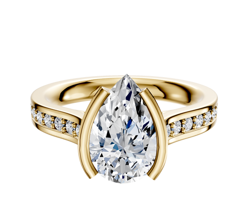 14K Yellow Gold Bezel Half Bezel North/South Cathedral Flat 1-Row-Pave 2.5mm Engagement Ring