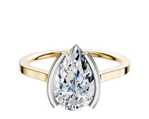 14K Two Tone Bezel Half Bezel North/South Cathedral Flat 1.5mm Engagement Ring