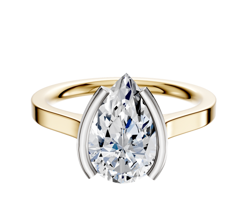 18K Two Tone Bezel Half Bezel North/South Cathedral Flat 2.0mm Engagement Ring