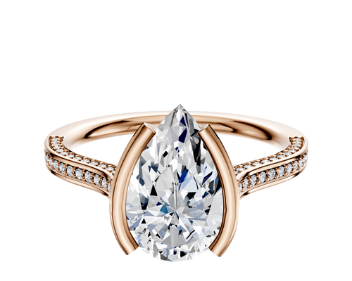 18K Rose Gold Bezel Half Bezel North/South Cathedral Flat 3-Row-Pave 2.0mm Engagement Ring
