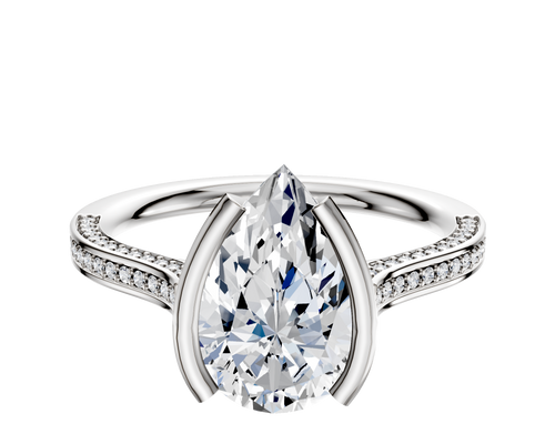 18K Two Tone Bezel Half Bezel North/South Cathedral Flat 3-Row-Pave 2.0mm Engagement Ring