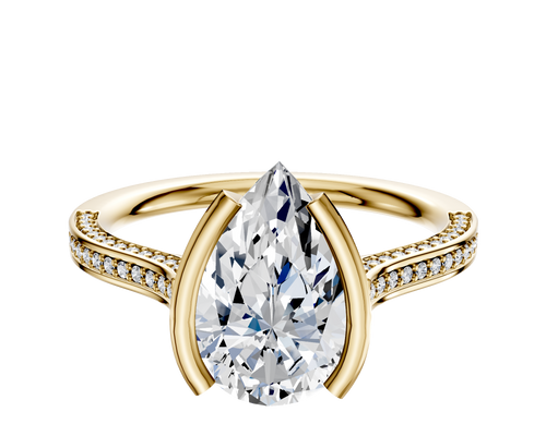 18K Yellow Gold Bezel Half Bezel North/South Cathedral Flat 3-Row-Pave 2.0mm Engagement Ring