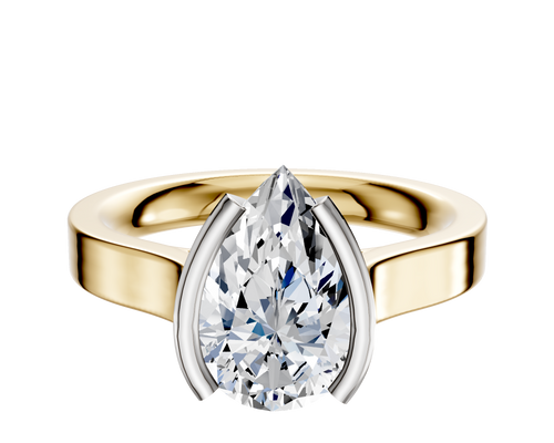 14K Two Tone Bezel Half Bezel North/South Cathedral Flat 3.0mm Engagement Ring