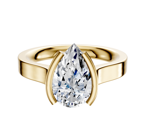 18K Yellow Gold Bezel Half Bezel North/South Cathedral Flat 3.0mm Engagement Ring
