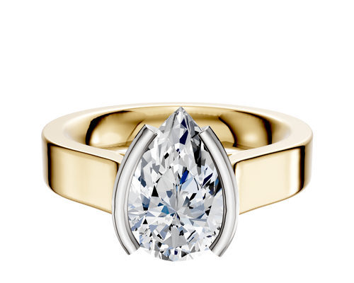 18K Two Tone Bezel Half Bezel North/South Cathedral Flat 4.0mm Engagement Ring