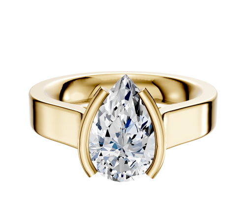 14K Yellow Gold Bezel Half Bezel North/South Cathedral Flat 4.0mm Engagement Ring