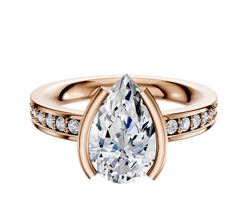 14K Rose Gold Bezel Half Bezel North/South Classic Flat 1-Row-Pave 2.5mm Engagement Ring