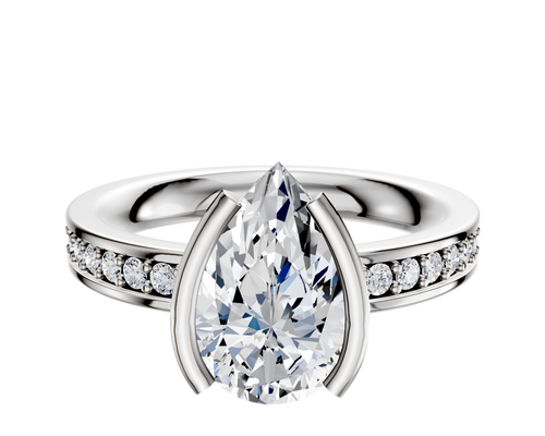 14K Two Tone Bezel Half Bezel North/South Classic Flat 1-Row-Pave 2.5mm Engagement Ring