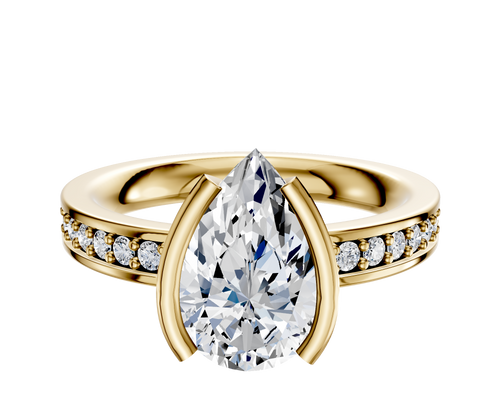 18K Yellow Gold Bezel Half Bezel North/South Classic Flat 1-Row-Pave 2.5mm Engagement Ring