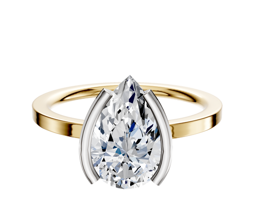 14K Two Tone Bezel Half Bezel North/South Classic Flat 1.5mm Engagement Ring