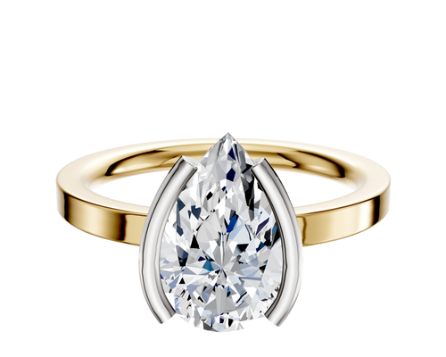 18K Two Tone Bezel Half Bezel North/South Classic Flat 2.0mm Engagement Ring