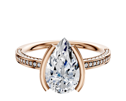 18K Rose Gold Bezel Half Bezel North/South Classic Flat 3-Row-Pave 2.0mm Engagement Ring