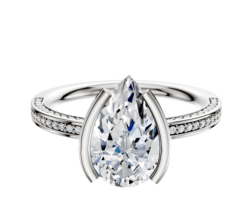 18K White Gold Bezel Half Bezel North/South Classic Flat 3-Row-Pave 2.0mm Engagement Ring