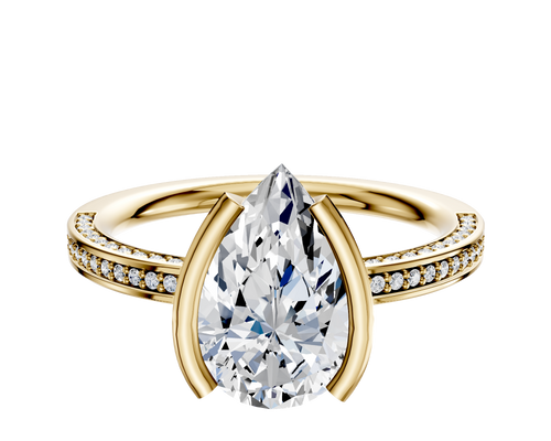 18K Yellow Gold Bezel Half Bezel North/South Classic Flat 3-Row-Pave 2.0mm Engagement Ring