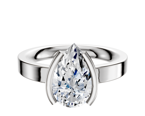 14K White Gold Bezel Half Bezel North/South Classic Flat 3.0mm Engagement Ring