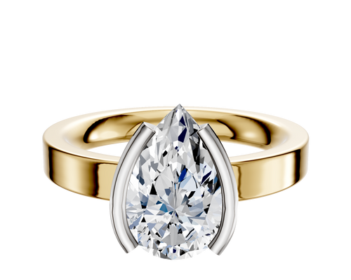 18K Two Tone Bezel Half Bezel North/South Classic Flat 3.0mm Engagement Ring