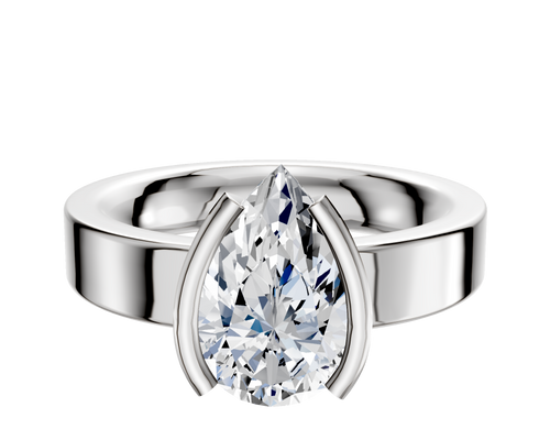 14K White Gold Bezel Half Bezel North/South Classic Flat 4.0mm Engagement Ring