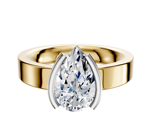 18K Two Tone Bezel Half Bezel North/South Classic Flat 4.0mm Engagement Ring