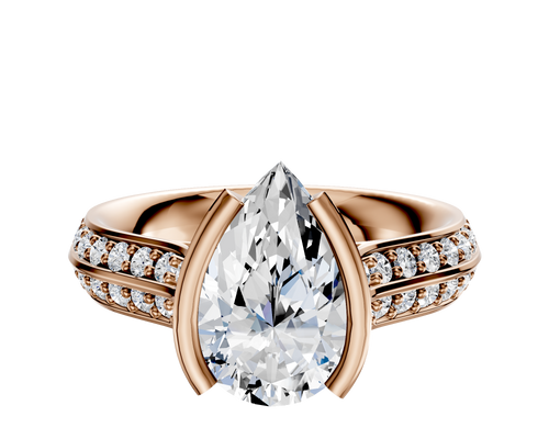 14K Rose Gold Bezel Half Bezel North/South Cathedral Knife Edge 1-Row-Pave 2.5mm Engagement Ring