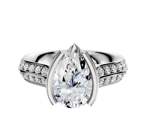 14K Two Tone Bezel Half Bezel North/South Cathedral Knife Edge 1-Row-Pave 2.5mm Engagement Ring