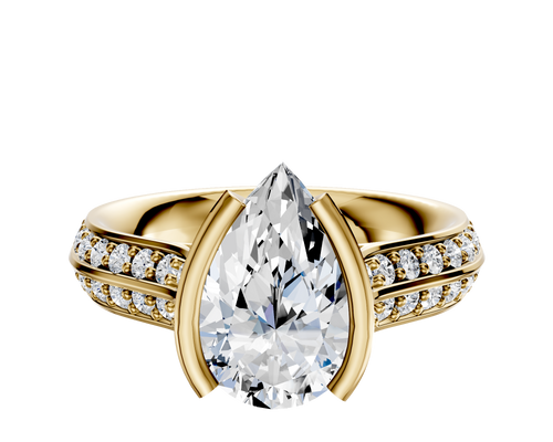 18K Yellow Gold Bezel Half Bezel North/South Cathedral Knife Edge 1-Row-Pave 2.5mm Engagement Ring