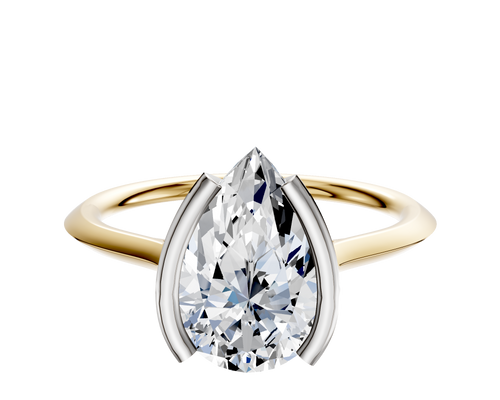 18K Two Tone Bezel Half Bezel North/South Cathedral Knife Edge 1.5mm Engagement Ring