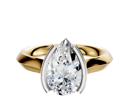 14K Two Tone Bezel Half Bezel North/South Cathedral Knife Edge 3.0mm Engagement Ring