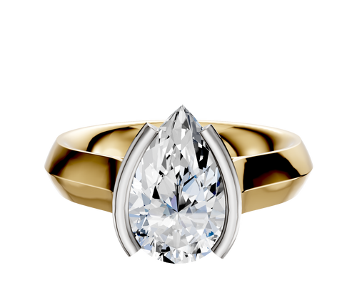 18K Two Tone Bezel Half Bezel North/South Cathedral Knife Edge 4.0mm Engagement Ring