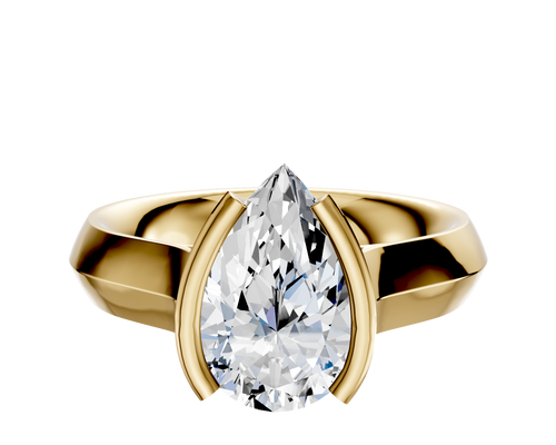 14K Yellow Gold Bezel Half Bezel North/South Cathedral Knife Edge 4.0mm Engagement Ring