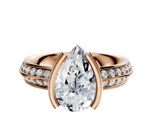 14K Rose Gold Bezel Half Bezel North/South Classic Knife Edge 1-Row-Pave 2.5mm Engagement Ring