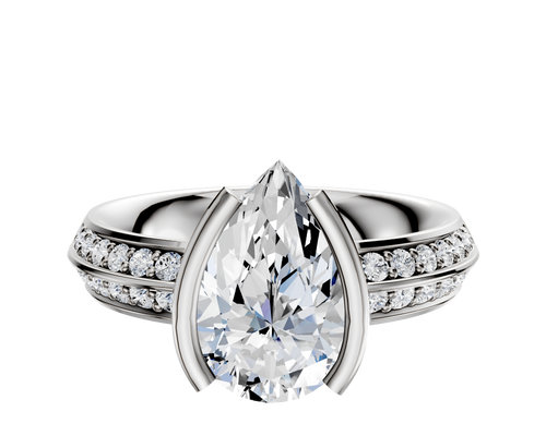 18K White Gold Bezel Half Bezel North/South Classic Knife Edge 1-Row-Pave 2.5mm Engagement Ring