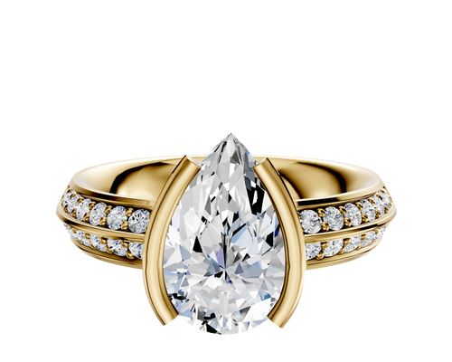 14K Yellow Gold Bezel Half Bezel North/South Classic Knife Edge 1-Row-Pave 2.5mm Engagement Ring