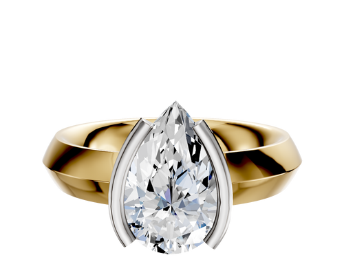 18K Two Tone Bezel Half Bezel North/South Classic Knife Edge 4.0mm Engagement Ring