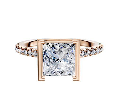 18K Rose Gold Bezel Half Bezel North/South Cathedral Dome 1-Row-Pave 2.5mm Engagement Ring
