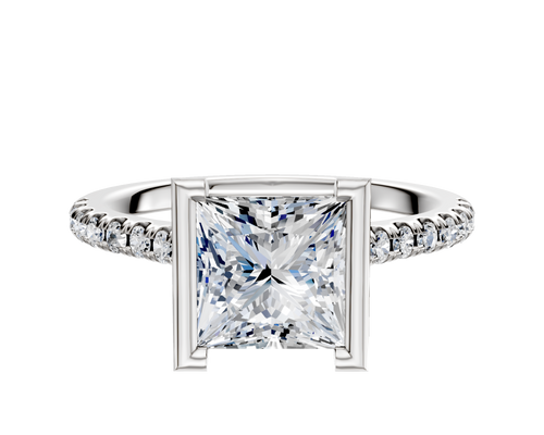 Platinum Bezel Half Bezel North/South Cathedral Dome 1-Row-Pave 2.5mm Engagement Ring