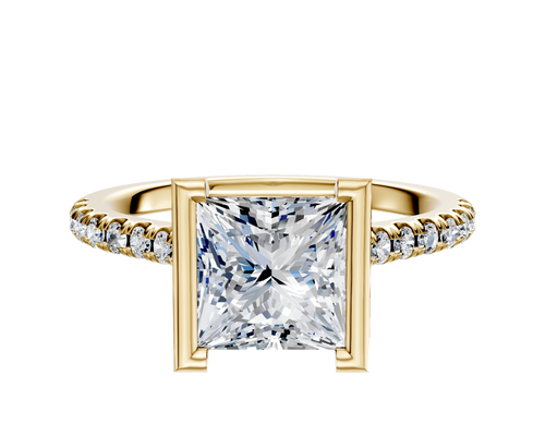 14K Yellow Gold Bezel Half Bezel North/South Cathedral Dome 1-Row-Pave 2.5mm Engagement Ring