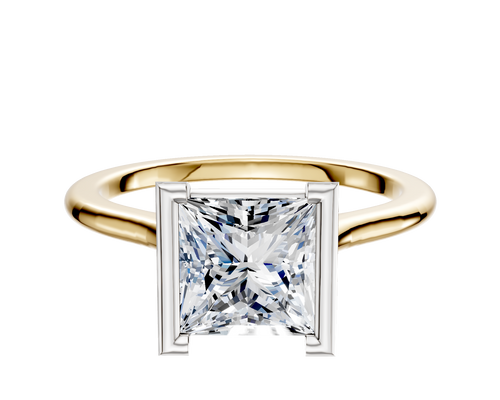 18K Two Tone Bezel Half Bezel North/South Cathedral Dome 1.5mm Engagement Ring