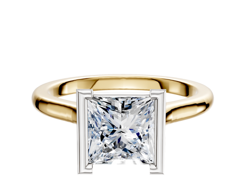 14K Two Tone Bezel Half Bezel North/South Cathedral Dome 2.0mm Engagement Ring