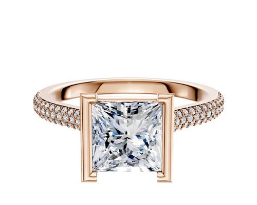 14K Rose Gold Bezel Half Bezel North/South Cathedral Dome 3-Row-Pave 2.0mm Engagement Ring