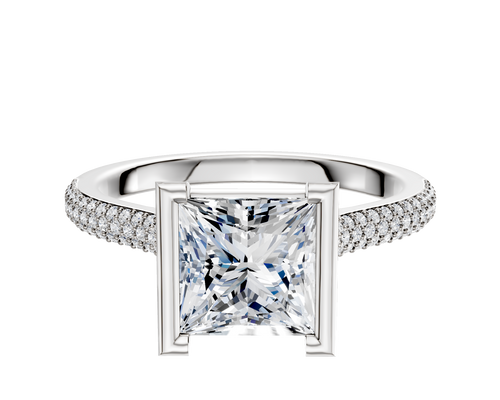 14K White Gold Bezel Half Bezel North/South Cathedral Dome 3-Row-Pave 2.0mm Engagement Ring