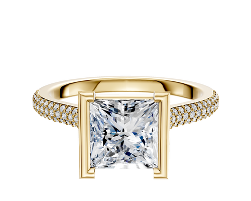 18K Yellow Gold Bezel Half Bezel North/South Cathedral Dome 3-Row-Pave 2.0mm Engagement Ring