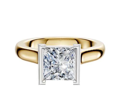 18K Two Tone Bezel Half Bezel North/South Cathedral Dome 3.0mm Engagement Ring