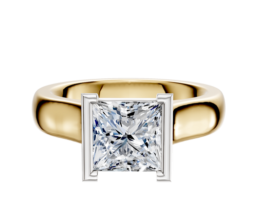 14K Two Tone Bezel Half Bezel North/South Cathedral Dome 4.0mm Engagement Ring