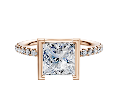 18K Rose Gold Bezel Half Bezel North/South Classic Dome 1-Row-Pave 2.5mm Engagement Ring