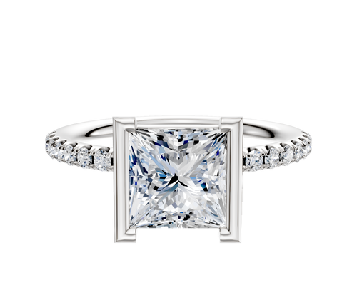 Platinum Bezel Half Bezel North/South Classic Dome 1-Row-Pave 2.5mm Engagement Ring