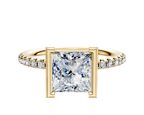 14K Yellow Gold Bezel Half Bezel North/South Classic Dome 1-Row-Pave 2.5mm Engagement Ring