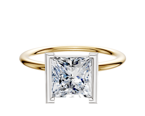 14K Two Tone Bezel Half Bezel North/South Classic Dome 1.5mm Engagement Ring