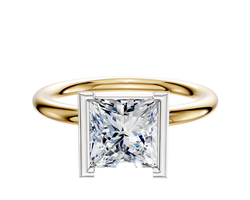 18K Two Tone Bezel Half Bezel North/South Classic Dome 2.0mm Engagement Ring